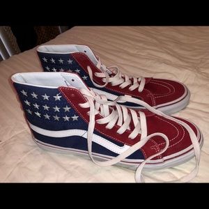 Red White and Blue High Top Vans